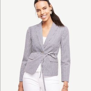 Ann Taylor Searsucker Belted Blazer